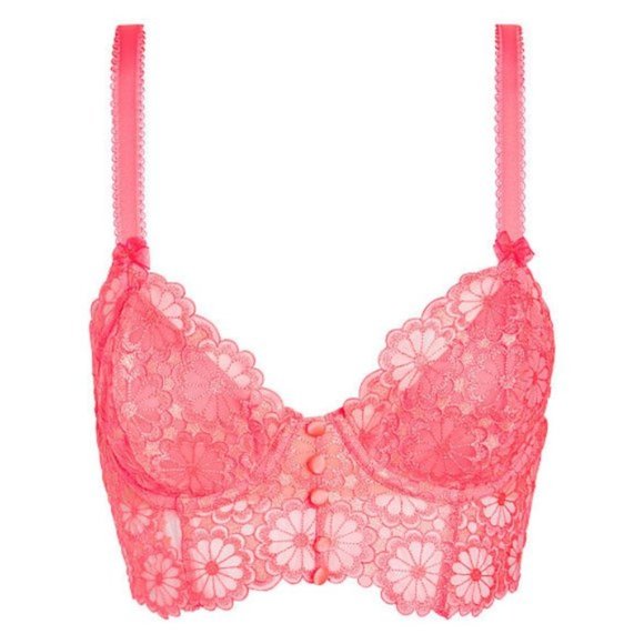 For Love And Lemons Other - For Love & Lemons Sheer Daisy Lace Bra Hot Pink/Coral VS